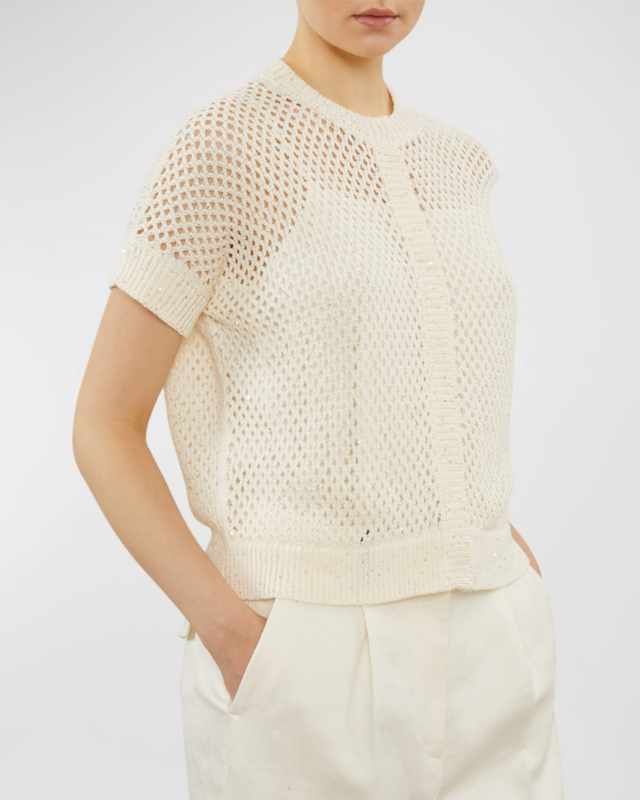 Open-Stitch Sequin Cardigan